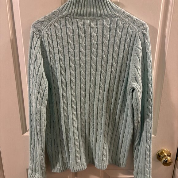 L.L. Bean Women's Teal Full Zip Double L Cable Knit Cardigan Sweater ~ Large - Picture 4 of 4